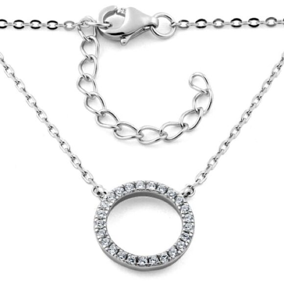New Sterling Silver Halo CZ Necklace - Picture 2 of 2
